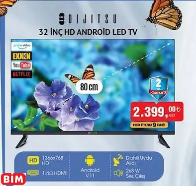 DİJİTSU 32 İNÇ HD ANDROİD LED TV/TELEVİZYON